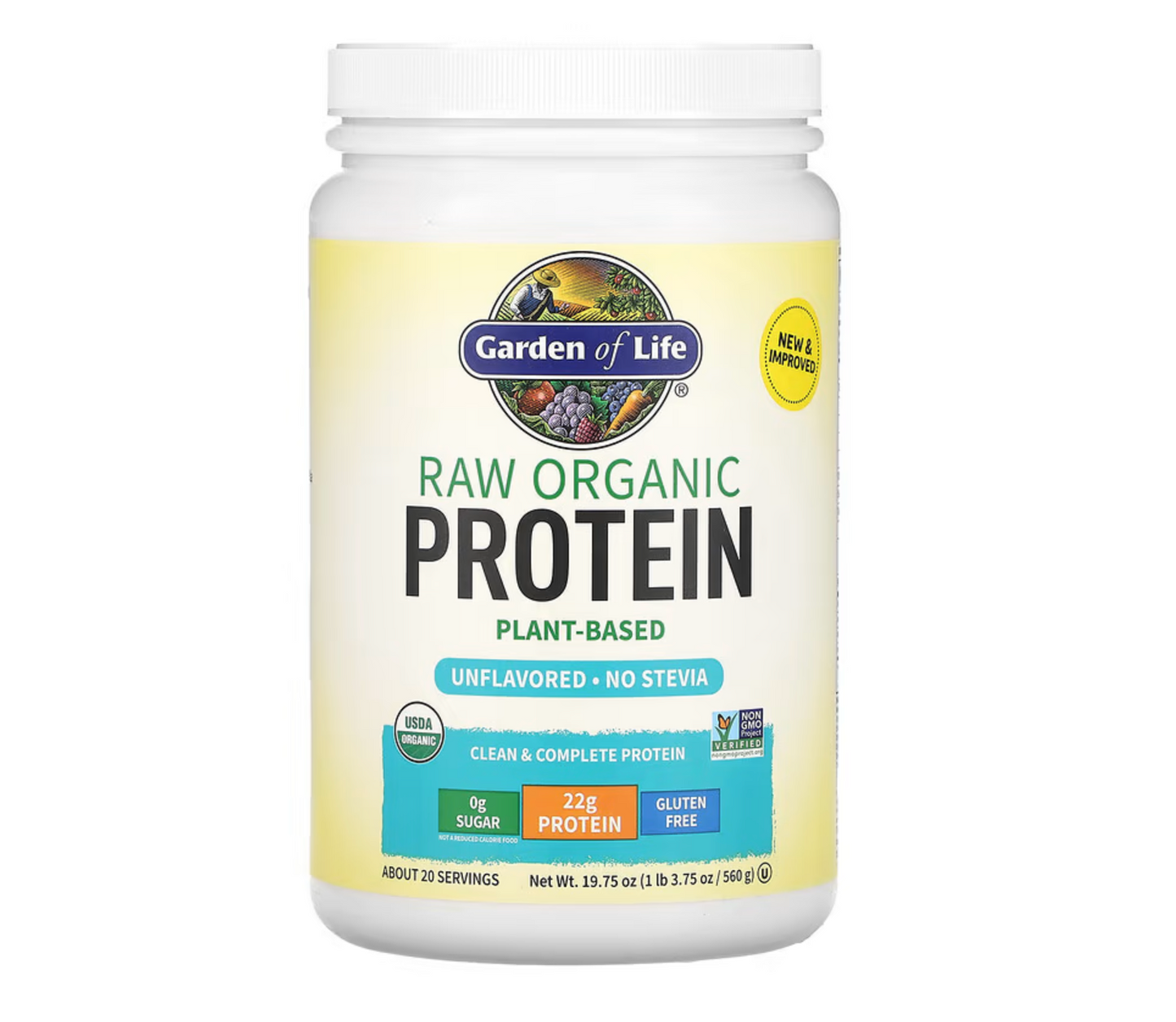 RAW Organic Protein, Plant-Based, Unflavored, 19.75 oz (560 g)