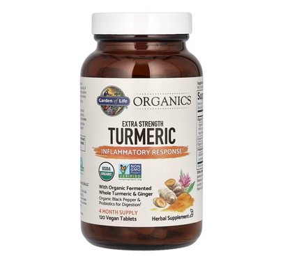 Organics, Extra Strength Turmeric, Inflammatory Response, 120 Vegan Tablets